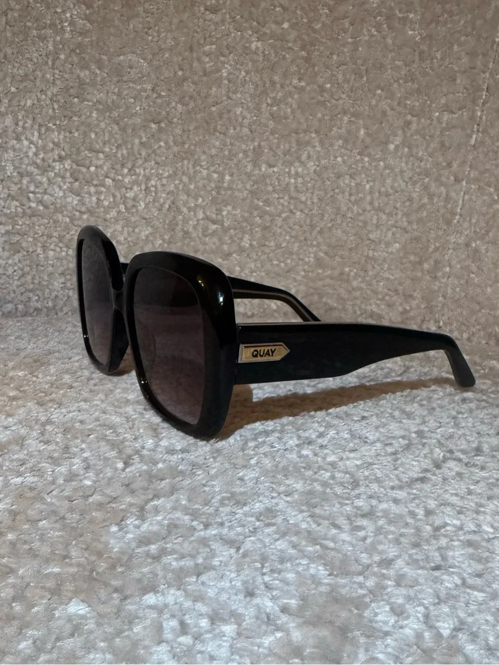 Quay Australia Full Glam Sunglasses Oversized Square Black Frame Black Fade Lens